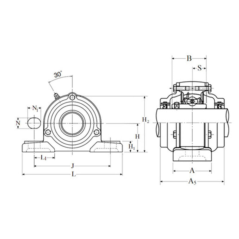 NTN C-UCP206-102D1 Imperial Cast Iron Two Bolt Pillow / Plummer Block Housing with 1-1/8 inch Bore Insert with Cast Iron Cover - Open Version - Allow 2-3 Days