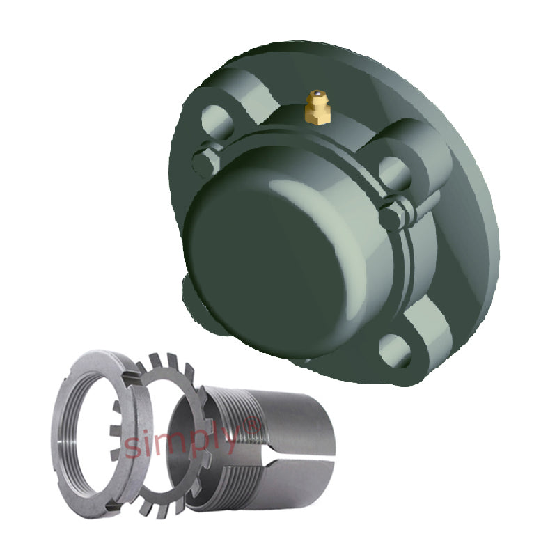 NTN C-UKFC213SD1/HS2313X Imperial Four Bolt Cast Iron Round Flanged Housing with Cast Iron Cover - Open Version - Insert and Adaptor Sleeve Fits 2-3/8 inch Shaft - Allow 2-3 Days