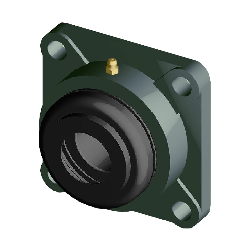 NTN S-UCFX12-207D1 Imperial Four Bolt Square Cast Iron Flange Housing with 2-7/16 inch Bore Insert with Steel Plate Cover - Open Version - Allow 2-3 Days
