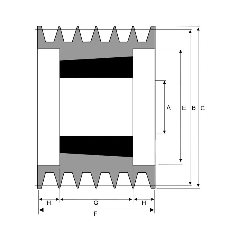 PowerDrive 190X6SPA 190mm Pitch Diameter SPA Section Tapered Locking Bush Type Pulley with 6 Grooves (Bush not Incl.) - Allow 2-3 Days