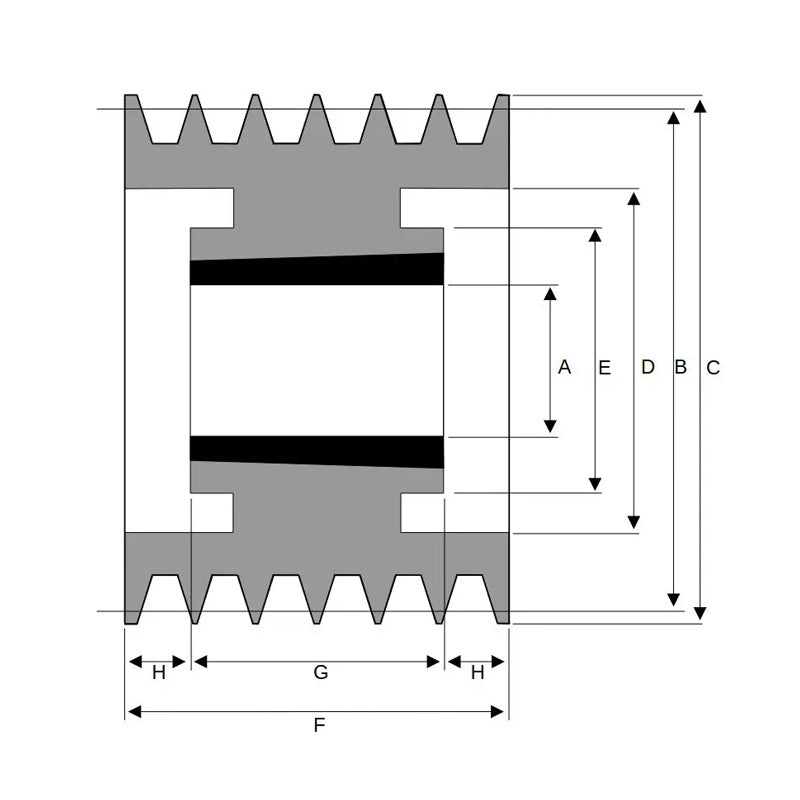 PowerDrive 300X6SPA 300mm Pitch Diameter SPA Section Tapered Locking Bush Type Pulley with 6 Grooves (Bush not Incl.) - Allow 2-3 Days