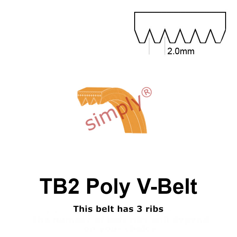 TB2-725 Megadyne Megarib Polyurethane Poly V-Belt 725mm/28.5 inch Length - 3 Ribs - Allow 2-3 Days