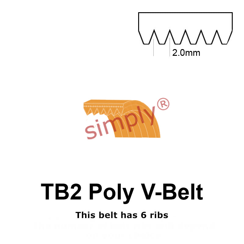 TB2-725 Megadyne Megarib Polyurethane Poly V-Belt 725mm/28.5 inch Length - 6 Ribs - Allow 2-3 Days