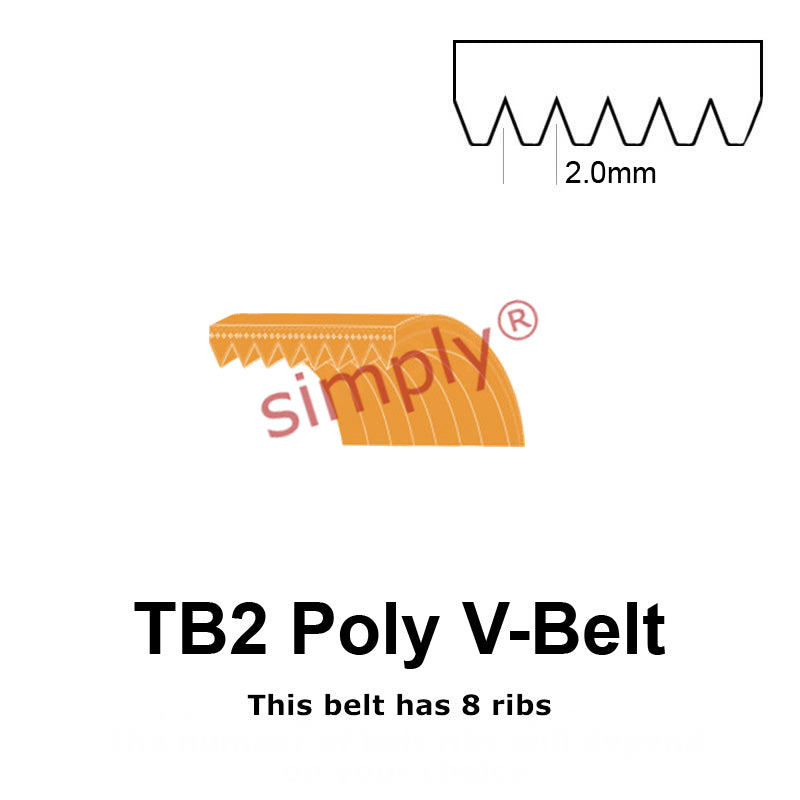 TB2-630 Megadyne Megarib Polyurethane Poly V-Belt 630mm/24.8 inch Length - 8 Ribs - Allow 2-3 Days