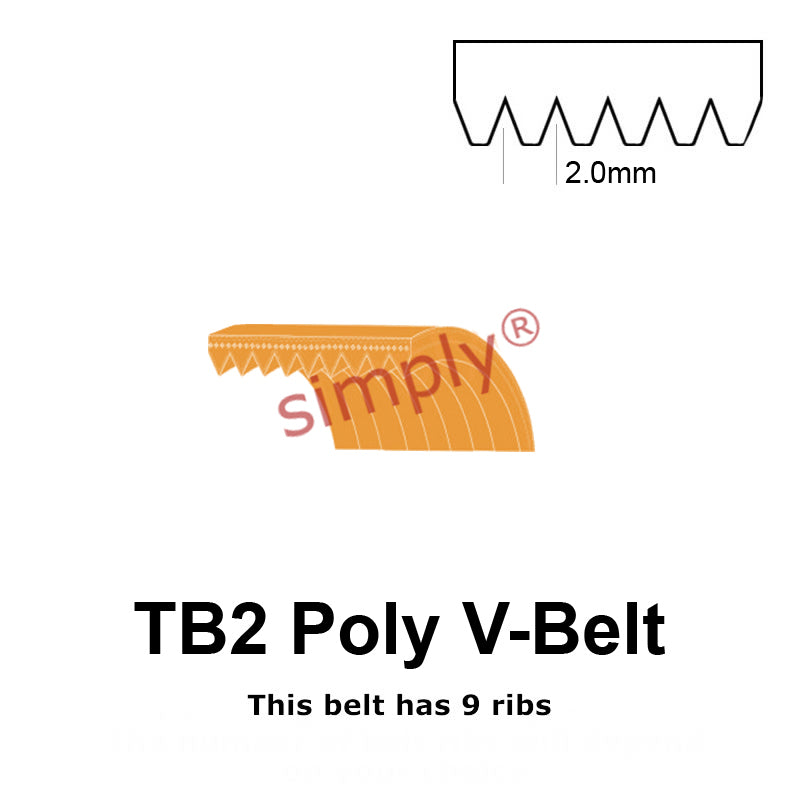 TB2-770 Megadyne Megarib Polyurethane Poly V-Belt 770mm/30.3 inch Length - 9 Ribs