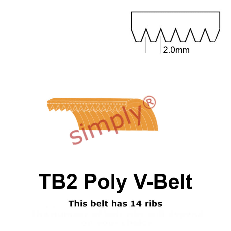 TB2-220 Megadyne Megarib Polyurethane Poly V-Belt 220mm/8.7 inch Length - 14 Ribs - Allow 2-3 Days
