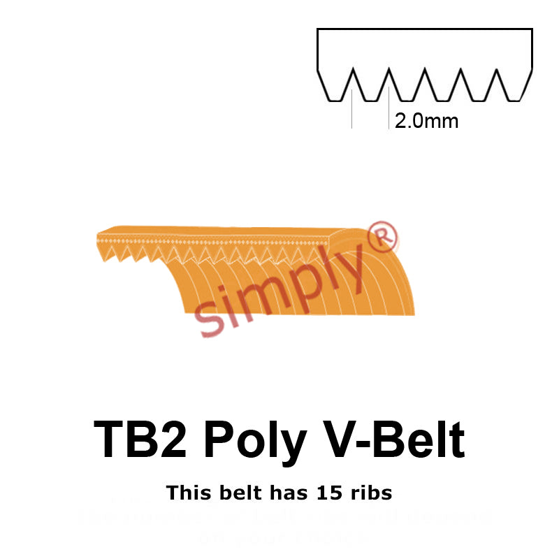TB2-200 Megadyne Megarib Polyurethane Poly V-Belt 200mm/7.9 inch Length - 15 Ribs - Allow 2-3 Days