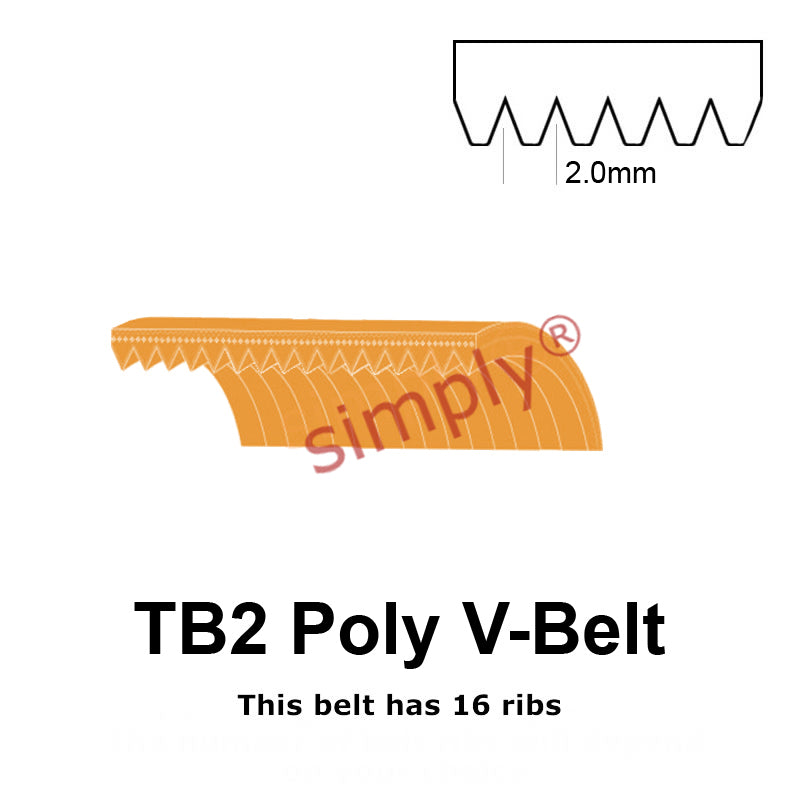 TB2-630 Megadyne Megarib Polyurethane Poly V-Belt 630mm/24.8 inch Length - 16 Ribs - Allow 2-3 Days
