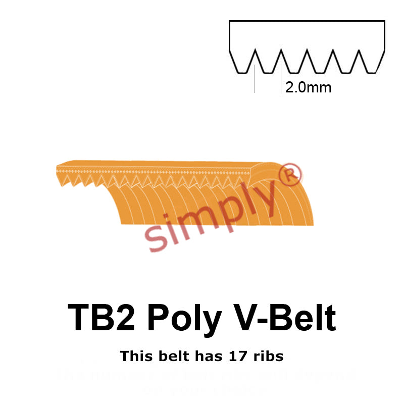 TB2-535 Megadyne Megarib Polyurethane Poly V-Belt 535mm/21.1 inch Length - 17 Ribs - Allow 2-3 Days