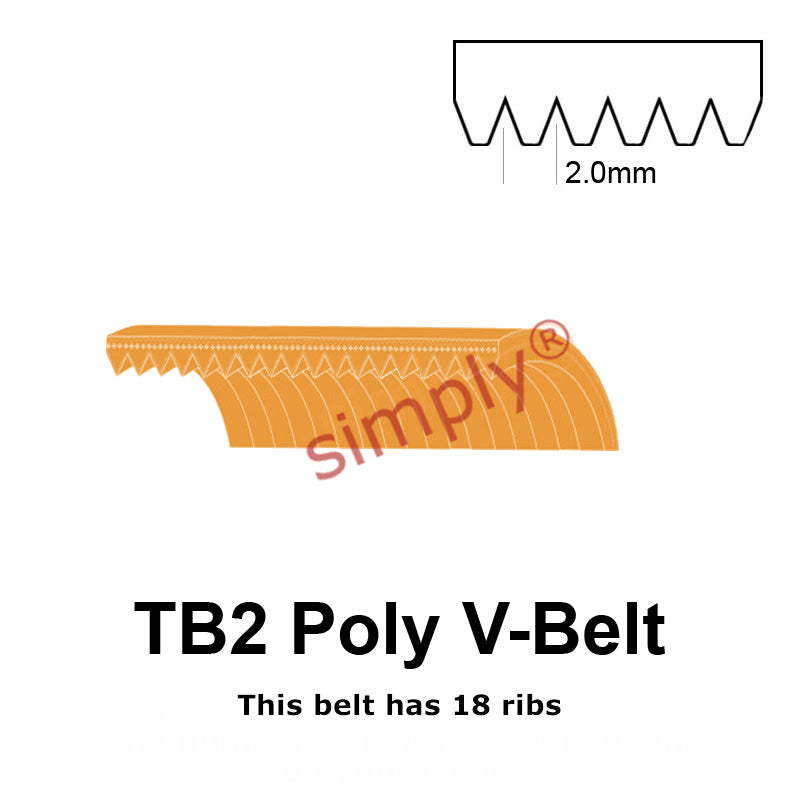 TB2-725 Megadyne Megarib Polyurethane Poly V-Belt 725mm/28.5 inch Length - 18 Ribs - Allow 2-3 Days