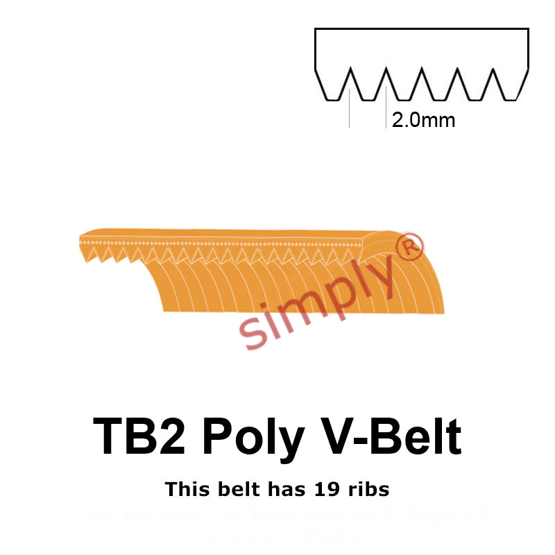 TB2-231 Megadyne Megarib Polyurethane Poly V-Belt 231mm/9.1 inch Length - 19 Ribs - Allow 2-3 Days