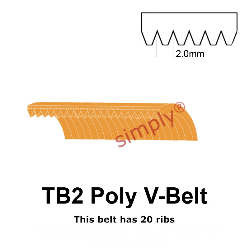 TB2-575 Megadyne Megarib Polyurethane Poly V-Belt 575mm/22.6 inch Length - 20 Ribs - Allow 2-3 Days