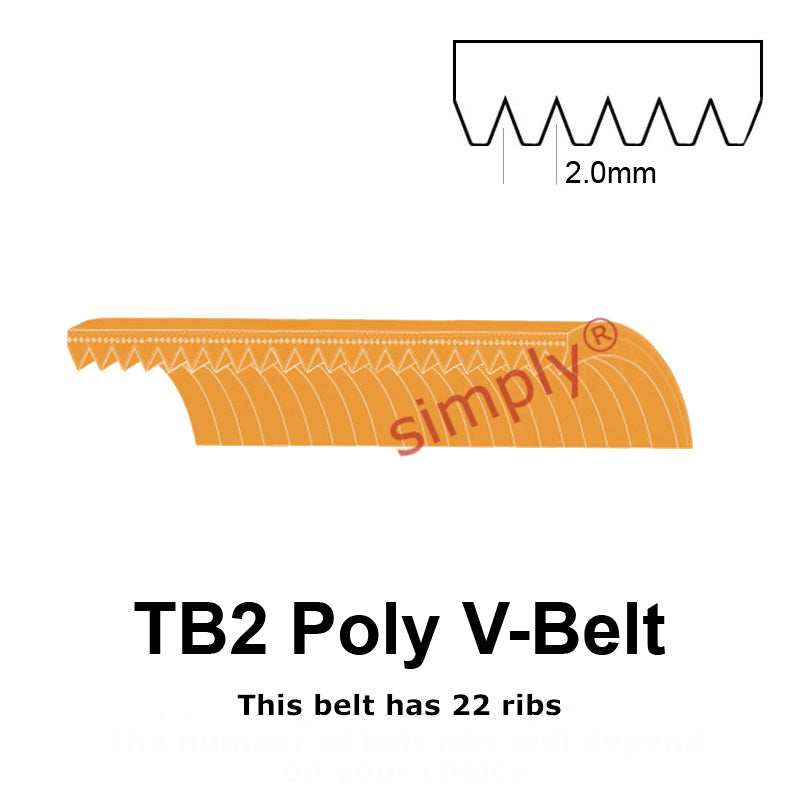 TB2-770 Megadyne Megarib Polyurethane Poly V-Belt 770mm/30.3 inch Length - 22 Ribs - Allow 2-3 Days