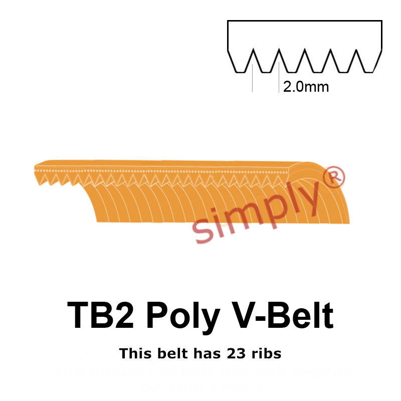 TB2-725 Megadyne Megarib Polyurethane Poly V-Belt 725mm/28.5 inch Length - 23 Ribs - Allow 2-3 Days