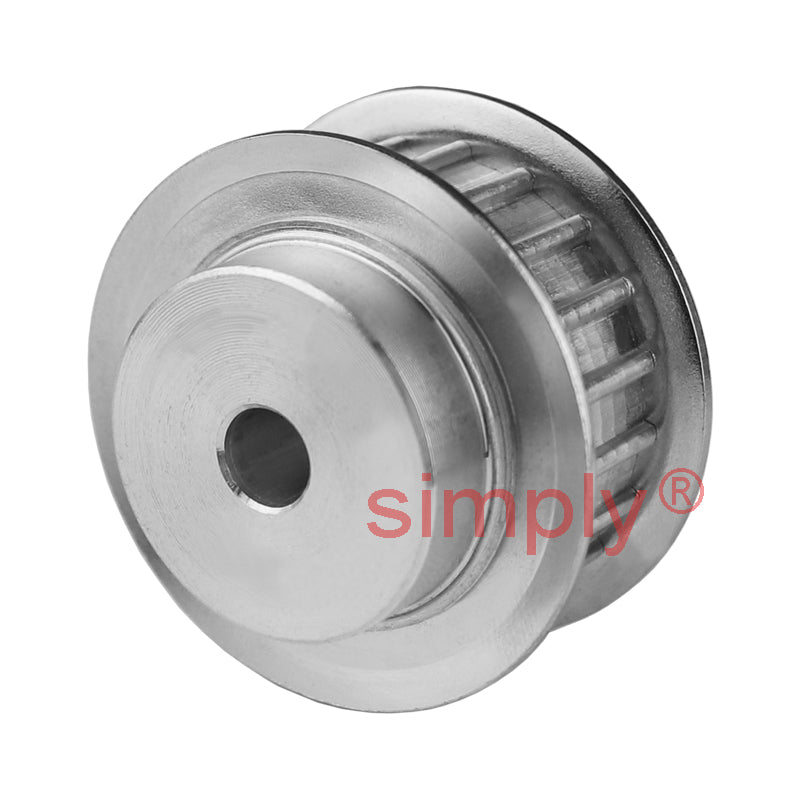 Aluminium Pilot Bore AT5 Timing Pulley with Flanges 5mm Pitch 28 Tooth for 16mm Wide Belts - Overall Width 27mm