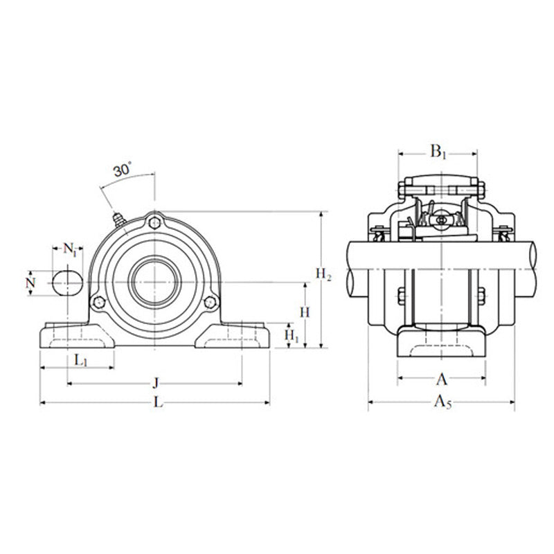 NTN C-UKP308SD1/HS2308X Imperial Cast Iron Two Bolt Pillow / Plummer Block Housing with Cast Iron Cover - Open Version - Insert and Adaptor Sleeve Fits 1-3/8 inch Shaft - Allow 2-3 Days