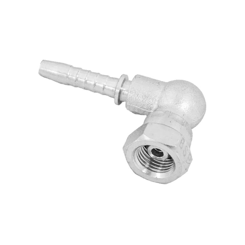 FLEXEQUIP/VOSS 1/2 inch BSP Female Two Piece Hose Fitting with 90 Degree Angle Elbow and 27mm Crimp Nut - Allow 2-3 Days