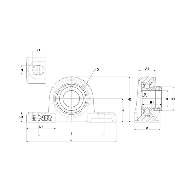 SNR ESP207 Metric Cast Iron Two Bolt Pillow / Plummer Block Housing with 35mm Eccentric Collar Insert - Allow 2-3 Days