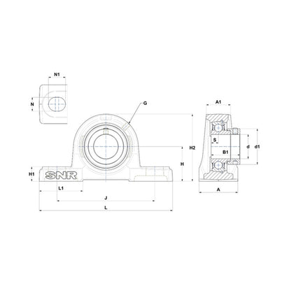 SNR ESP208 Metric Cast Iron Two Bolt Pillow / Plummer Block Housing with 40mm Eccentric Collar Insert - Allow 2-3 Days