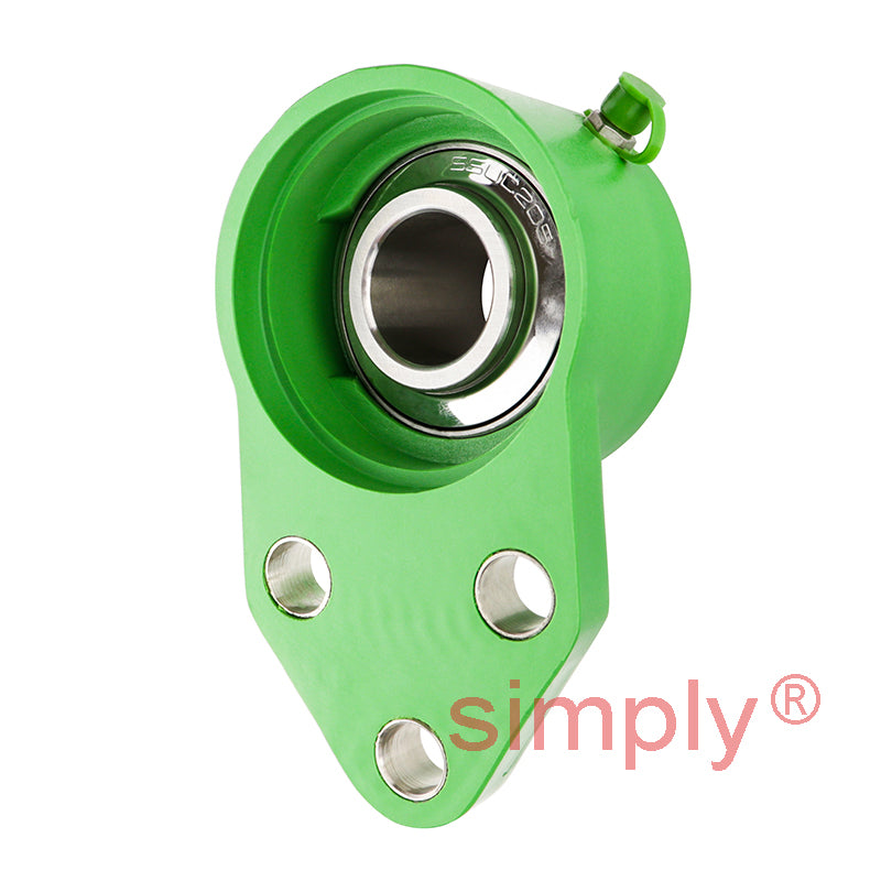 Challenge / FK FBL205G Metric Thermo Plastic Offset Three Bolt Housing with 25mm Bore Stainless Insert 