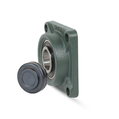 NTN SM-UKF206ED1/HE2306X Imperial Four Bolt Square Cast Iron Housing with Steel Plate Cover - Closed Version - Insert and Adaptor Sleeve Fits 1 inch Shaft - Allow 2-3 Days