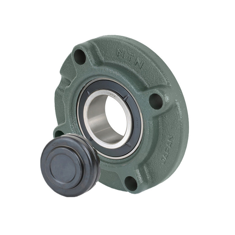 NTN SM-UKFC211AD1/HA2311 Imperial Four Bolt Cast Iron Round Flanged Housing with Steel Plate Cover - Closed Version - Insert and Adaptor Sleeve Fits 1-15/16 inch Shaft - Allow 2-3 Days