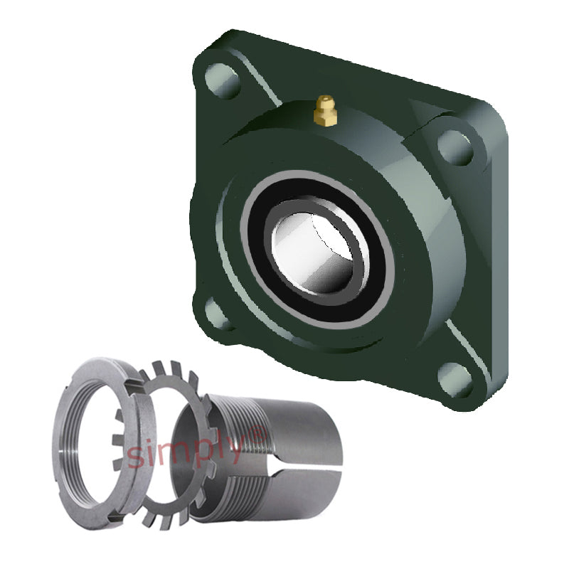 NTN UKF315D1/H2315X Metric Four Bolt Square Cast Iron Housing Insert and Adaptor Sleeve Fits 65mm Shaft - Allow 2-3 Days