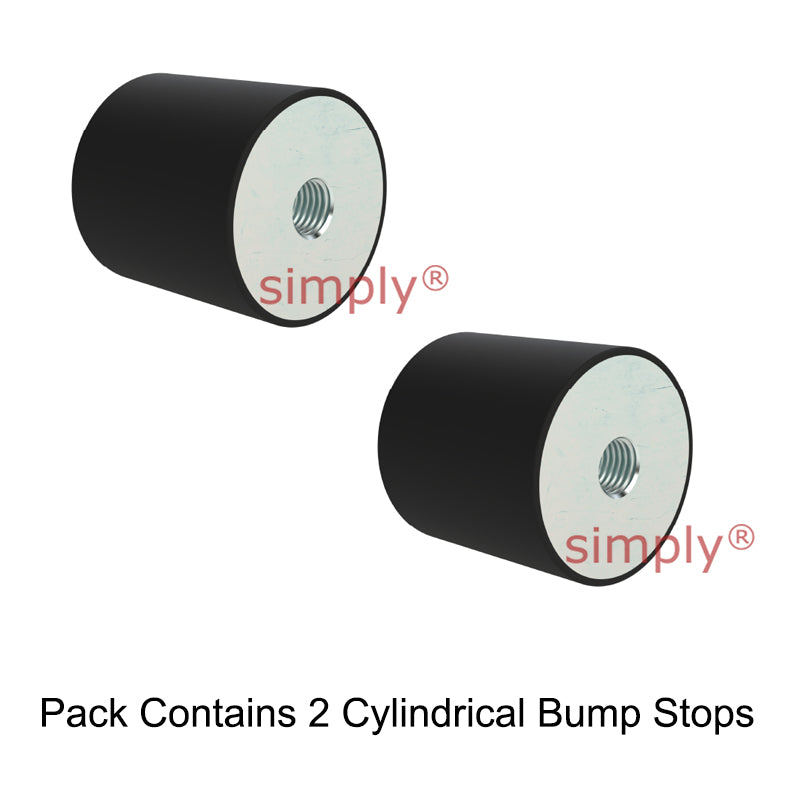 Pack of 2 High-Performance Female Rubber Cylindrical Bump Stop 25x15mm M8 Threads