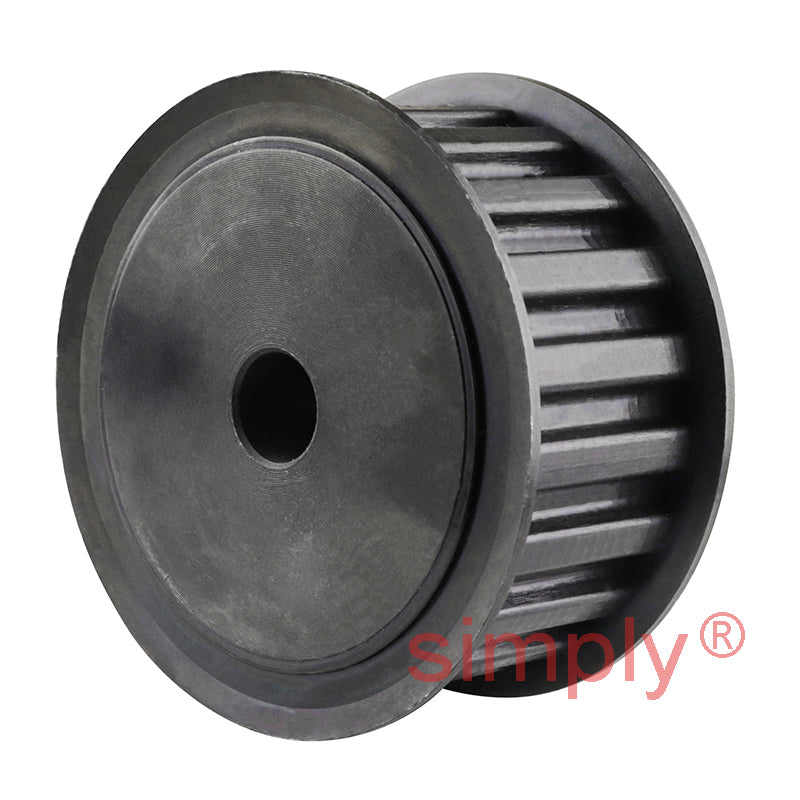 P32-L-100F - 3/8 inch Pitch 32 Tooth Flanged Pilot Bored Steel Timing Pulley for 1 inch Wide Belts