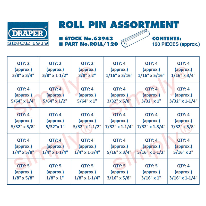 120 Piece Assorted Roll Pin Kit