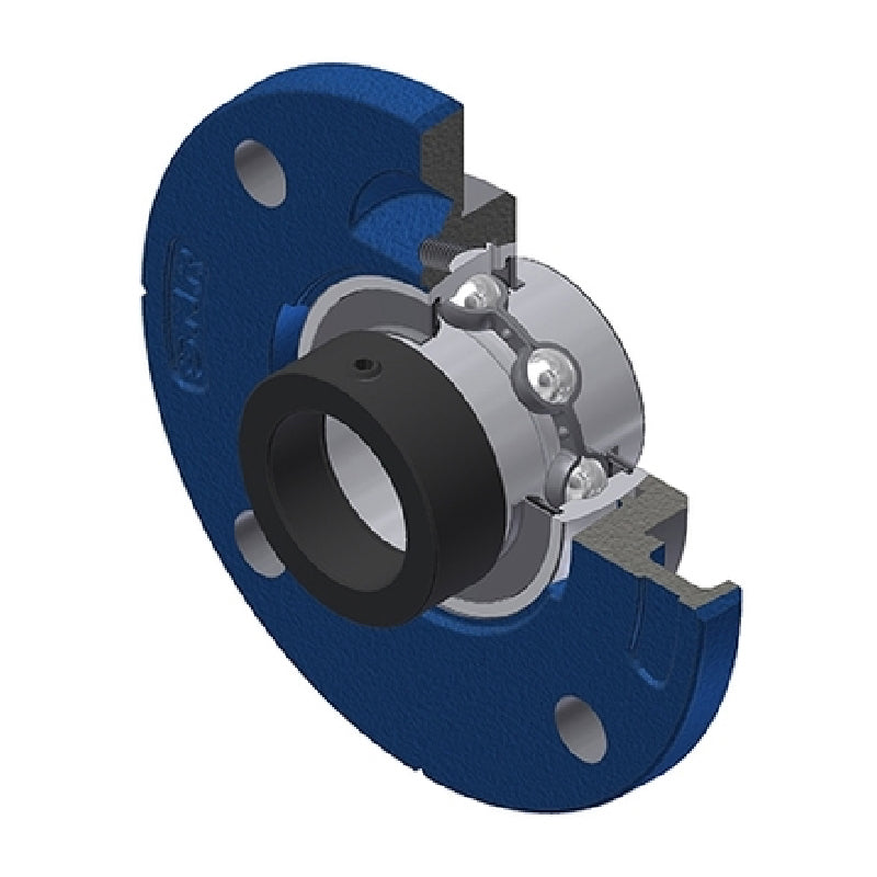 SNR EXFCE216 Metric Four Bolt Cast Iron Round Flanged Housing with 80mm Eccentric Collar Insert - Allow 2-3 Days