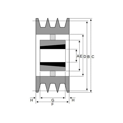 PowerDrive 236X3SPA 236mm Pitch Diameter SPA Section Tapered Locking Bush Type Pulley with 3 Grooves (Bush not Incl.) - Allow 2-3 Days