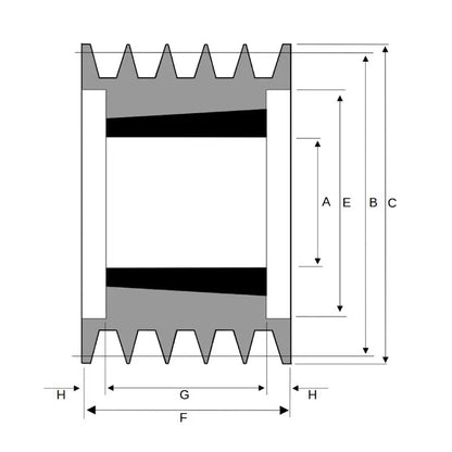 PowerDrive 180X5SPA 180mm Pitch Diameter SPA Section Tapered Locking Bush Type Pulley with 5 Grooves (Bush not Incl.) - Allow 2-3 Days