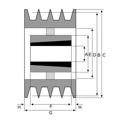 PowerDrive 450X4SPB 450mm Pitch Diameter SPB Section Tapered Locking Bush Type Pulley with 4 Grooves (Bush not Incl.) - Allow 2-3 Days