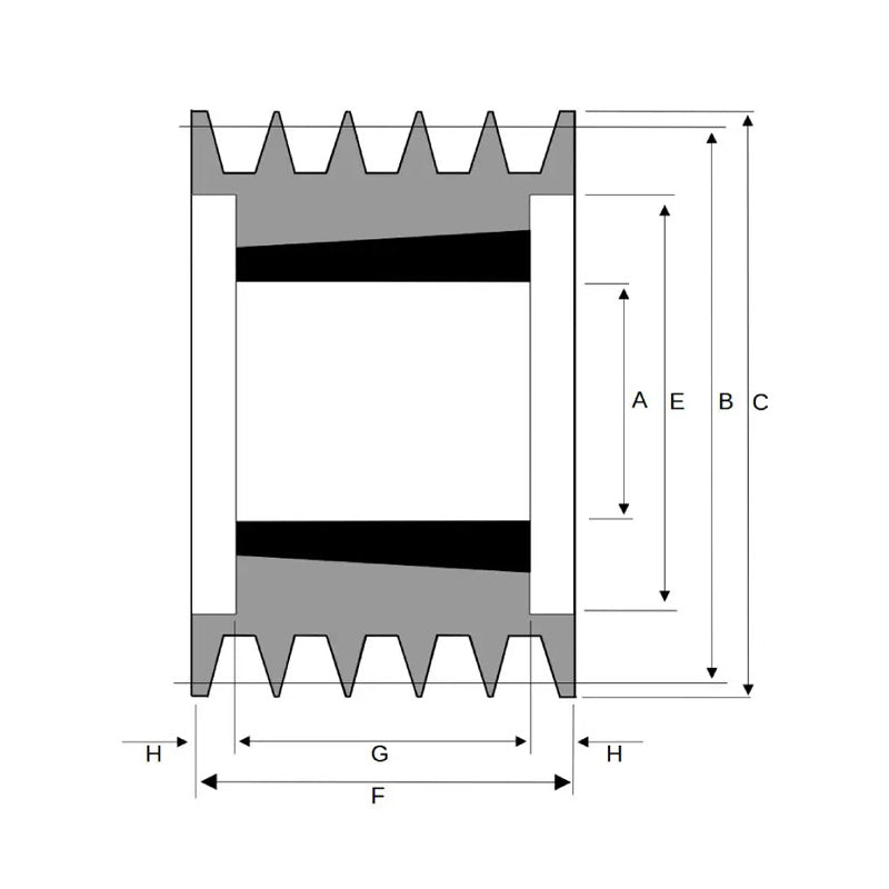 PowerDrive 200X5SPB 200mm Pitch Diameter SPB Section Tapered Locking Bush Type Pulley with 5 Grooves (Bush not Incl.) - Allow 2-3 Days