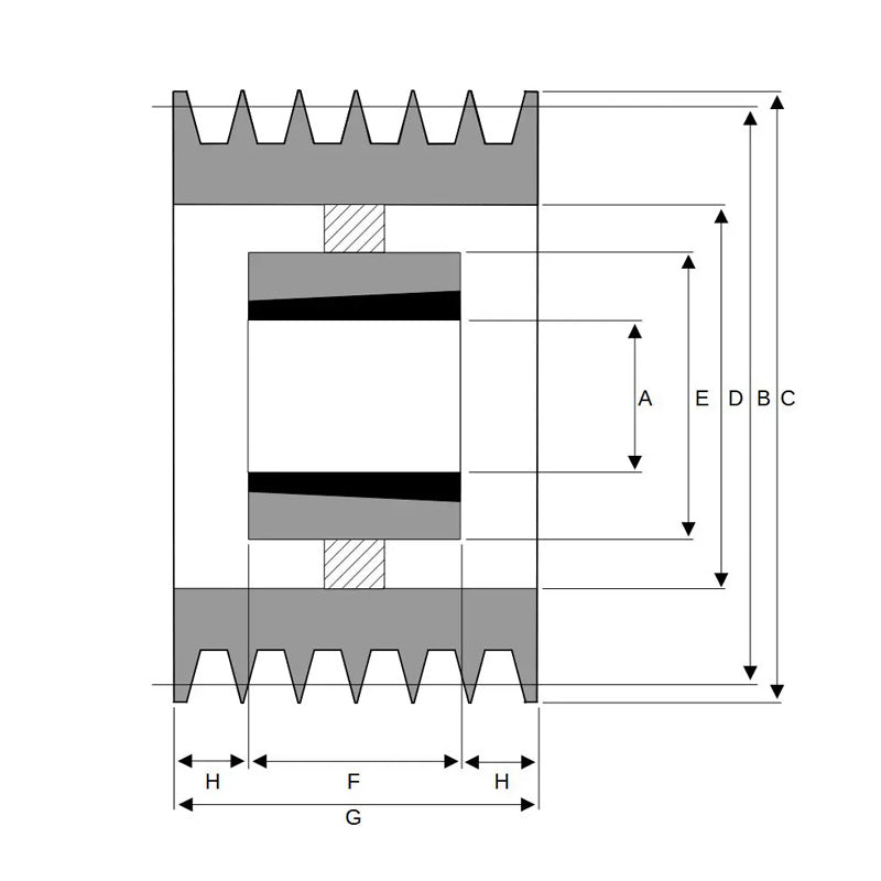 800X6SPB 800mm Pitch Diameter SPB Section Tapered Locking Bush Type Pulley with 6 Grooves (Bush not Incl.)