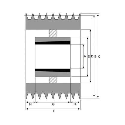 PowerDrive 1000X8SPB 1000mm Pitch Diameter SPB Section Tapered Locking Bush Type Pulley with 8 Grooves (Bush not Incl.) - Allow 2-3 Days