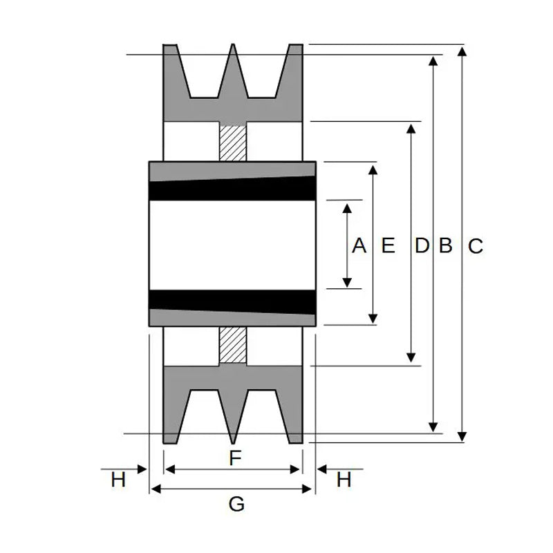 355X2SPZ 355mm Pitch Diameter SPZ Section Tapered Locking Bush Type Pulley with 2 Grooves (Bush not Incl.)