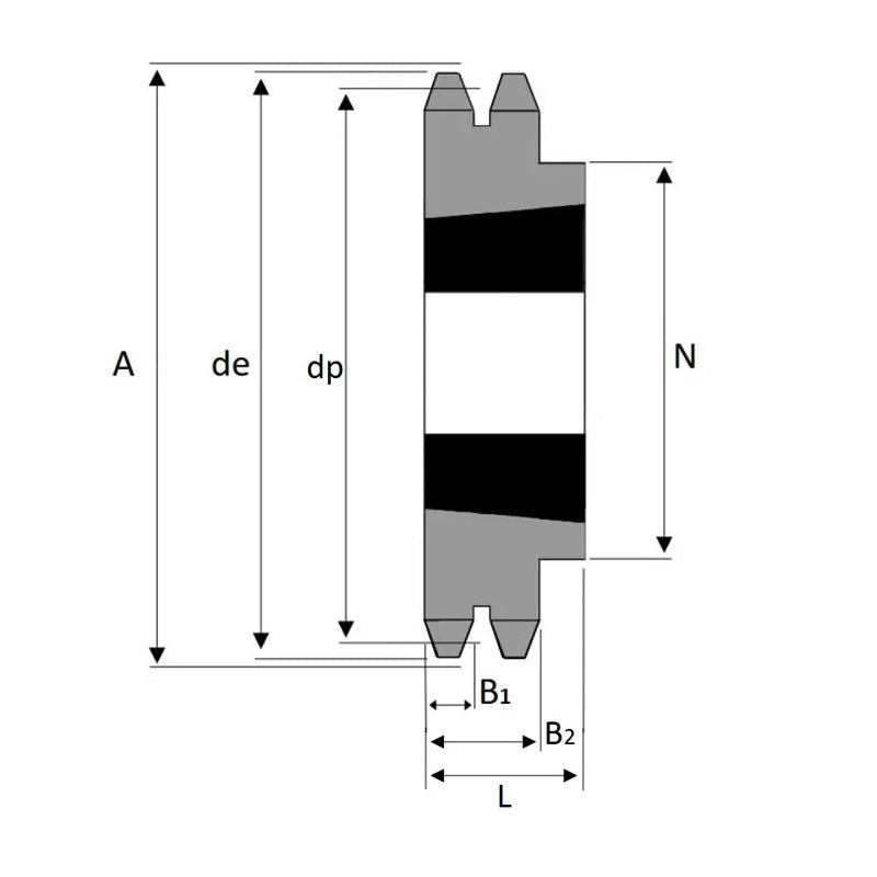 25 Tooth 08B Tapered Bore Double Simplex Sprocket for 1/2 inch Pitch Chain