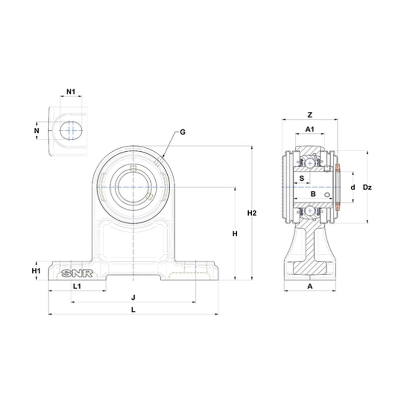 SNR UKP213HCC Metric Cast Iron Two Bolt Pillow / Plummer Block Housing with Narrow Steel Plate Cover - Closed Version - Insert and Adaptor Sleeve Fits 60mm Shaft - Allow 2-3 Days